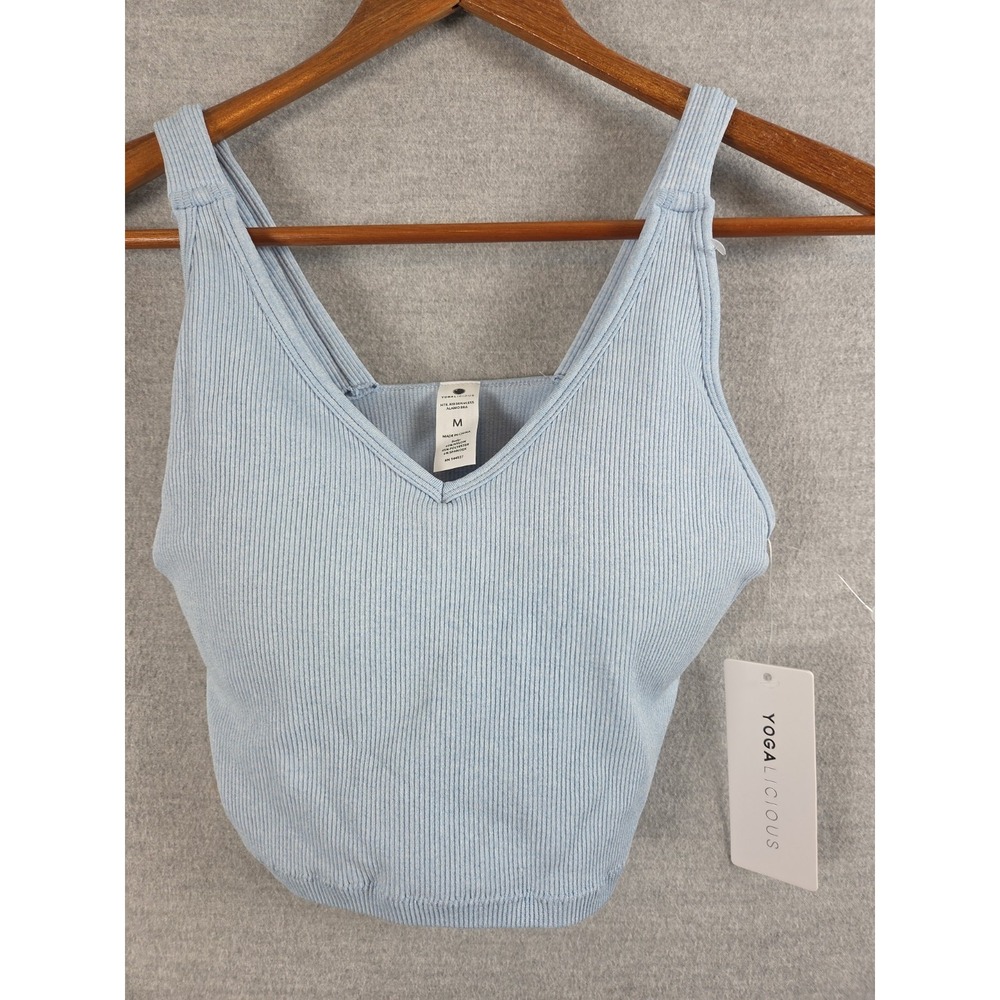 Yogalicious Alamo Sport Bra Blue Bell M Seamless Ribbed Comfort Stretch NEW 5342